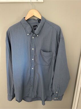 GAP Men’s Blue Micro-Check Button-Down Shirt XL